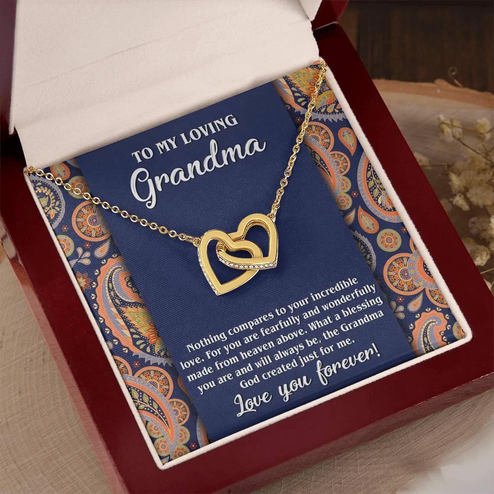To My Loving Grandma You are a Blessing Interlocking Hearts Pendant Necklace