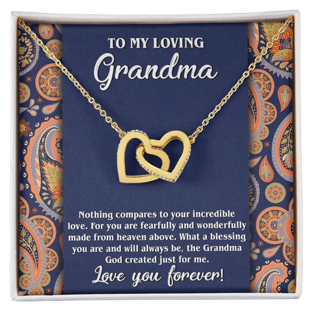 To My Loving Grandma You are a Blessing Interlocking Hearts Pendant Necklace