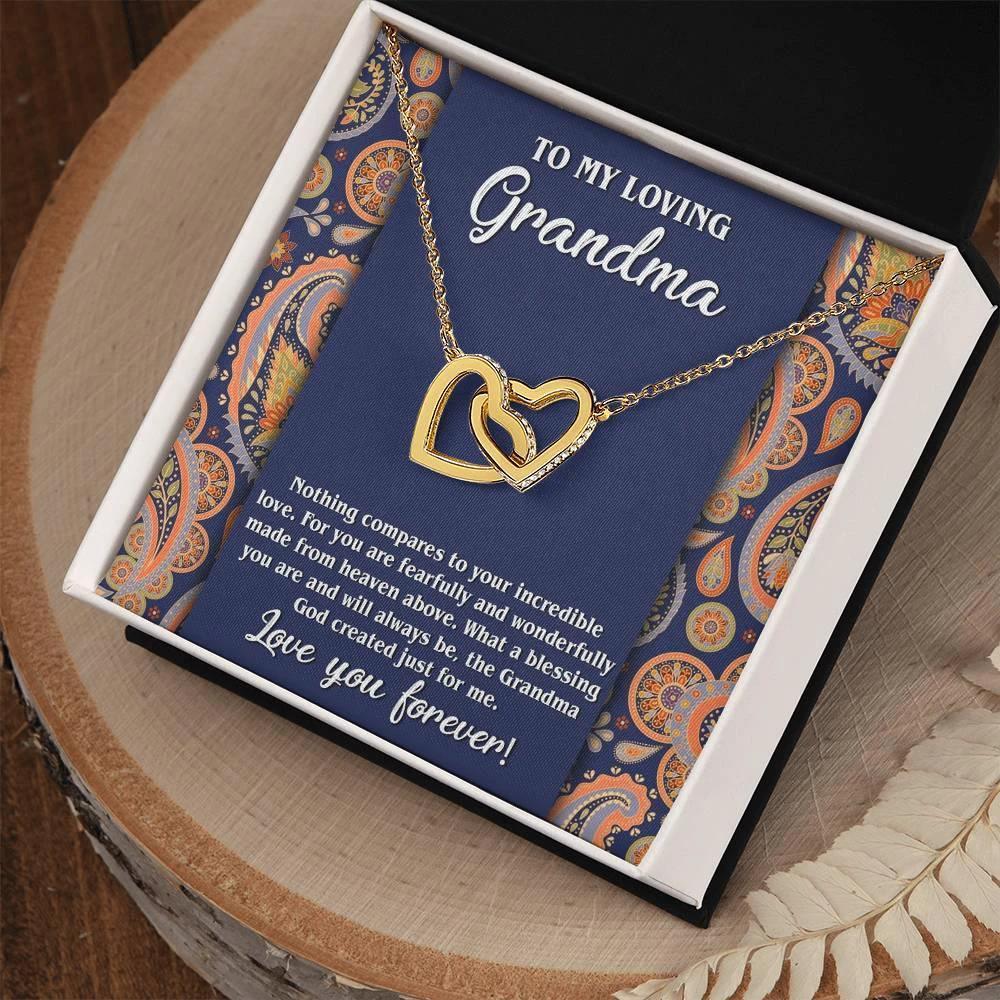 To My Loving Grandma You are a Blessing Interlocking Hearts Pendant Necklace