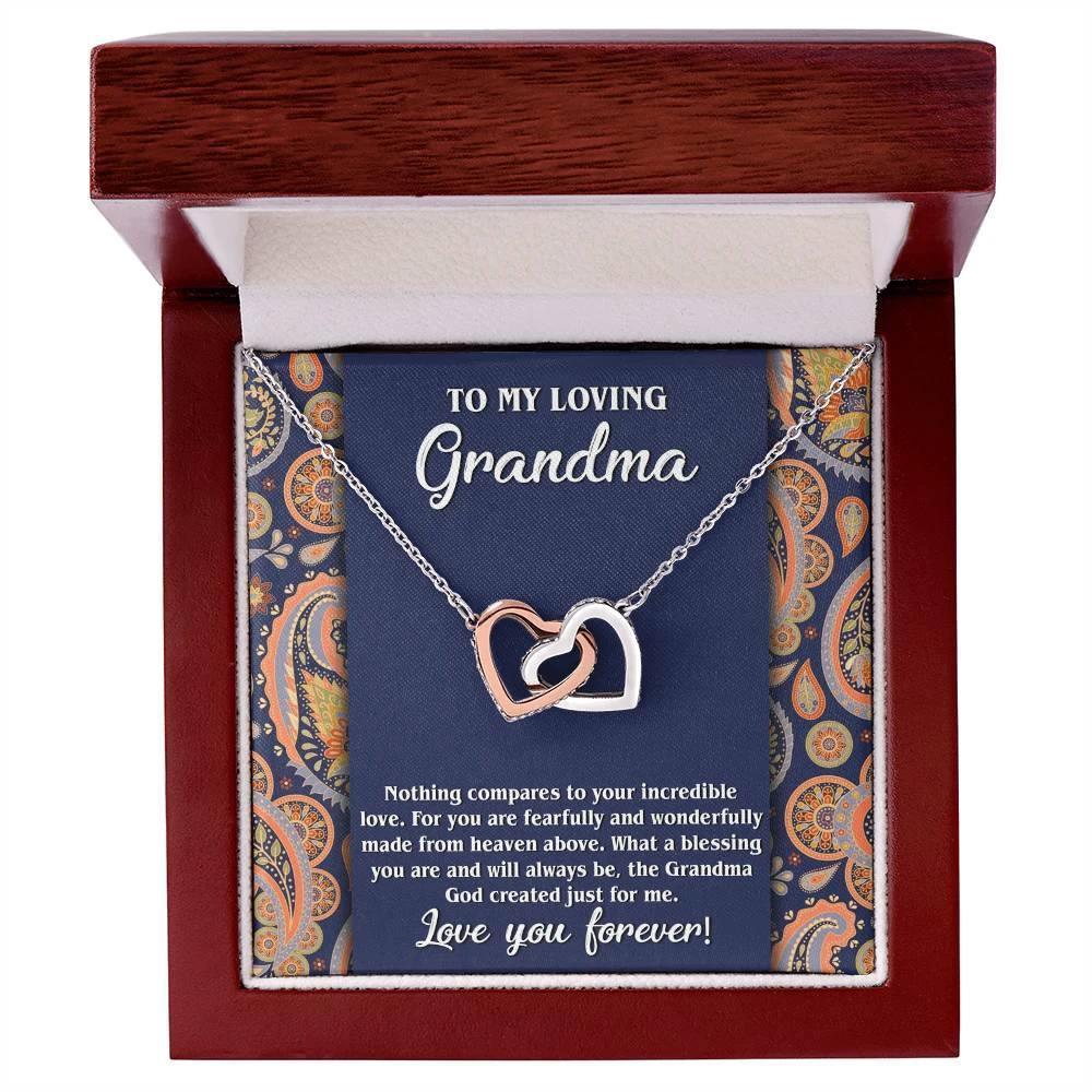 To My Loving Grandma You are a Blessing Interlocking Hearts Pendant Necklace