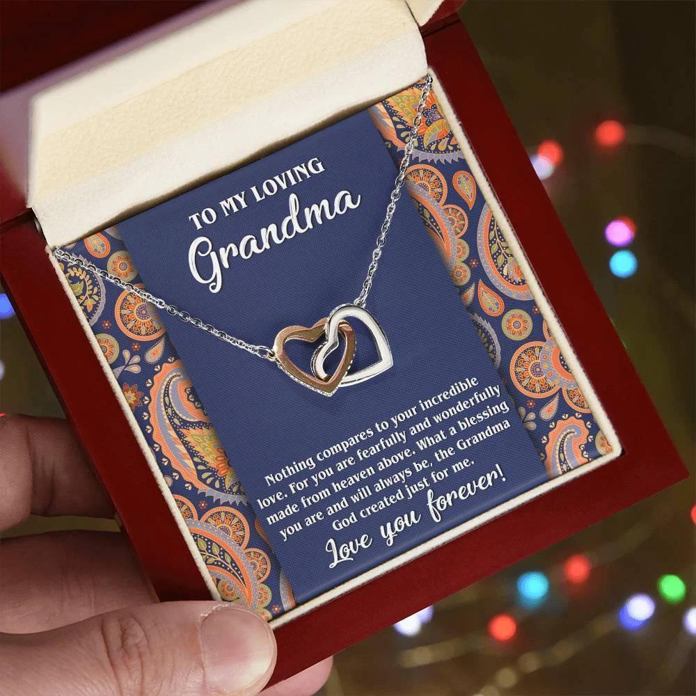 To My Loving Grandma You are a Blessing Interlocking Hearts Pendant Necklace