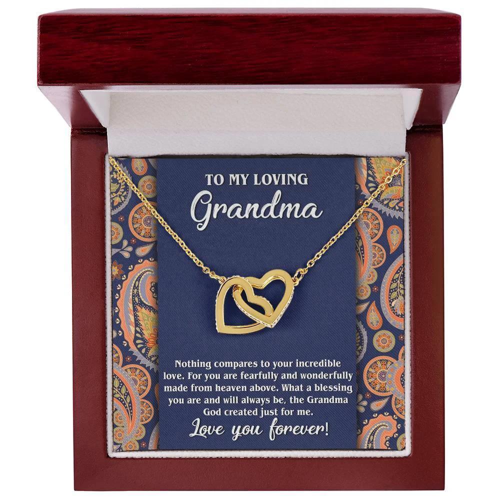 To My Loving Grandma You are a Blessing Interlocking Hearts Pendant Necklace