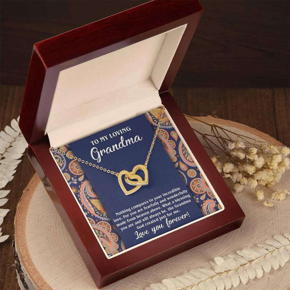 To My Loving Grandma You are a Blessing Interlocking Hearts Pendant Necklace