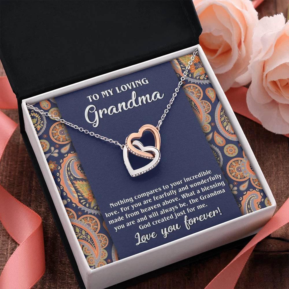 To My Loving Grandma You are a Blessing Interlocking Hearts Pendant Necklace
