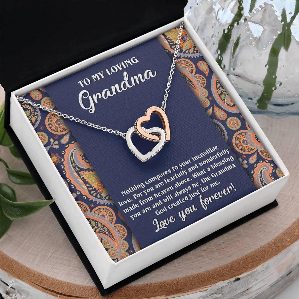 To My Loving Grandma You are a Blessing Interlocking Hearts Pendant Necklace