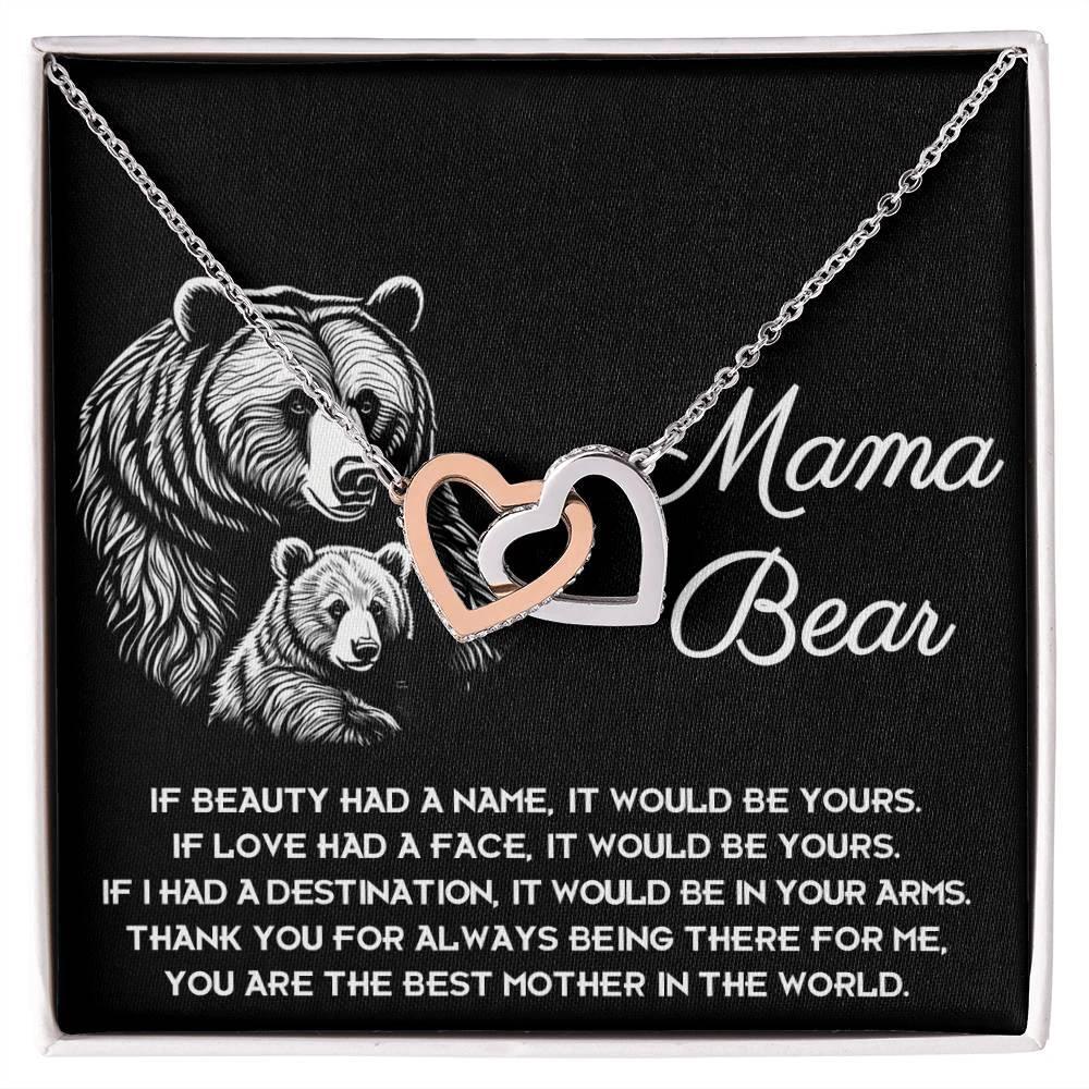 To My Mama Bear My Destination is In Your Arms Interlocking Hearts Necklace