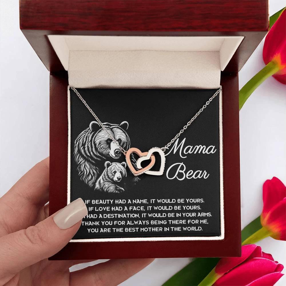 To My Mama Bear My Destination is In Your Arms Interlocking Hearts Necklace