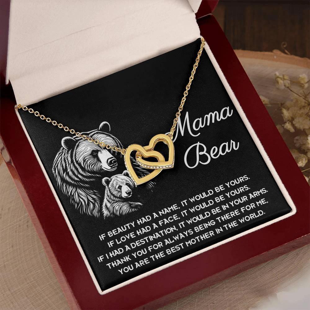To My Mama Bear My Destination is In Your Arms Interlocking Hearts Necklace