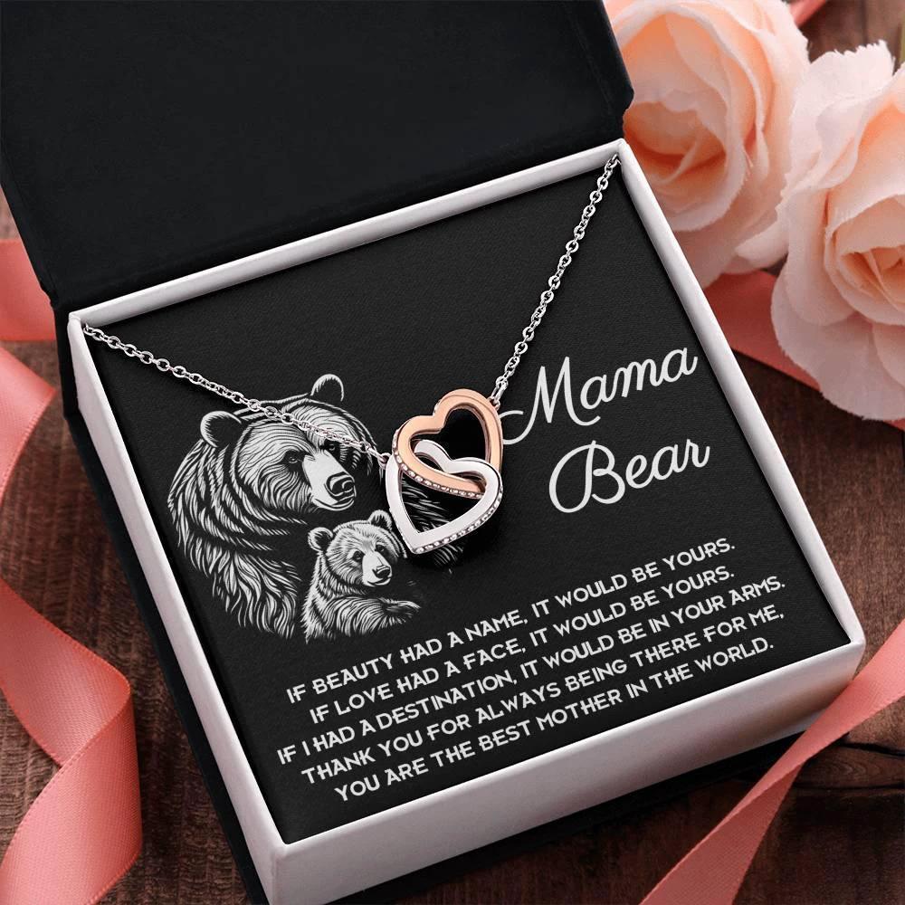 To My Mama Bear My Destination is In Your Arms Interlocking Hearts Necklace