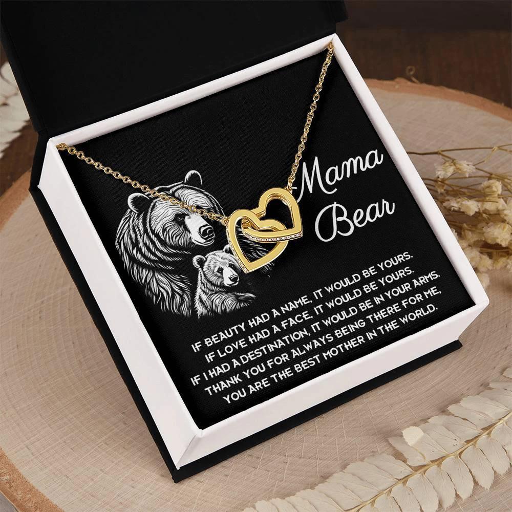 To My Mama Bear My Destination is In Your Arms Interlocking Hearts Necklace