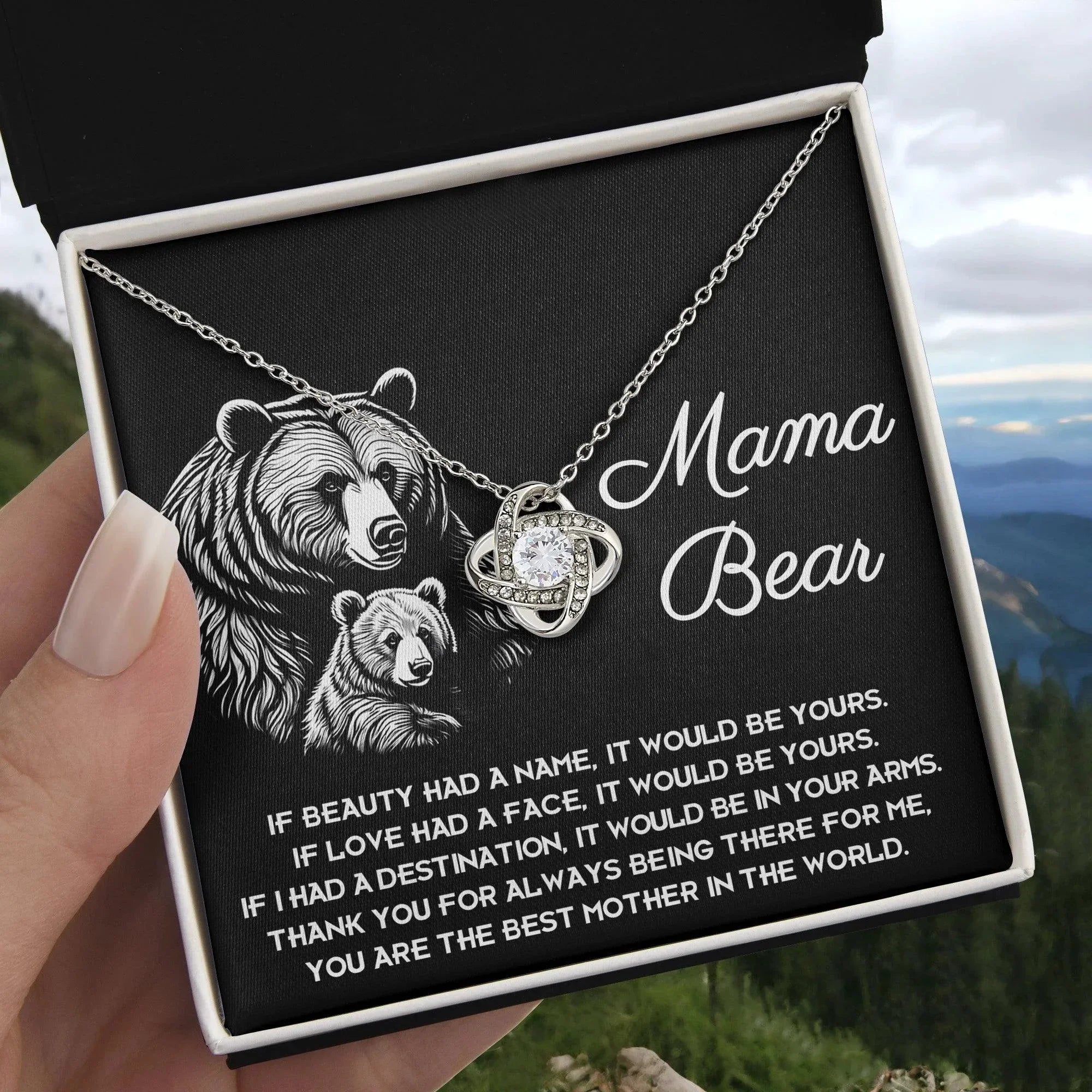 To My Mama Bear My Destination is In Your Arms Love Knot Necklace