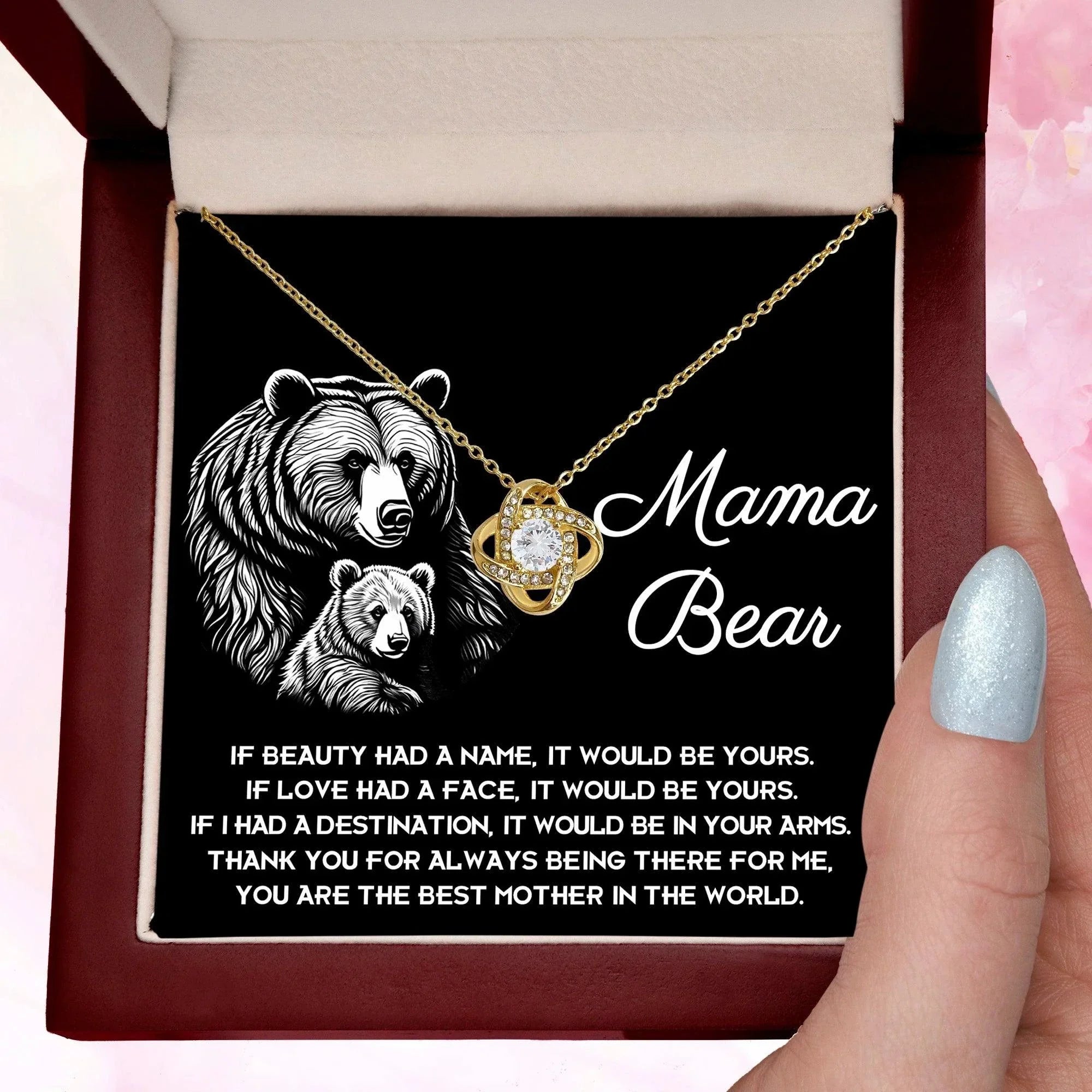 To My Mama Bear My Destination is In Your Arms Love Knot Necklace