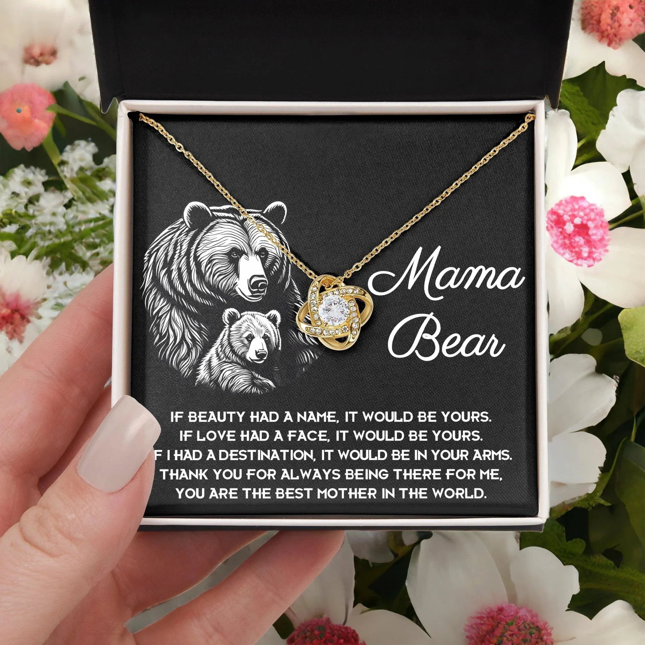 To My Mama Bear My Destination is In Your Arms Love Knot Necklace