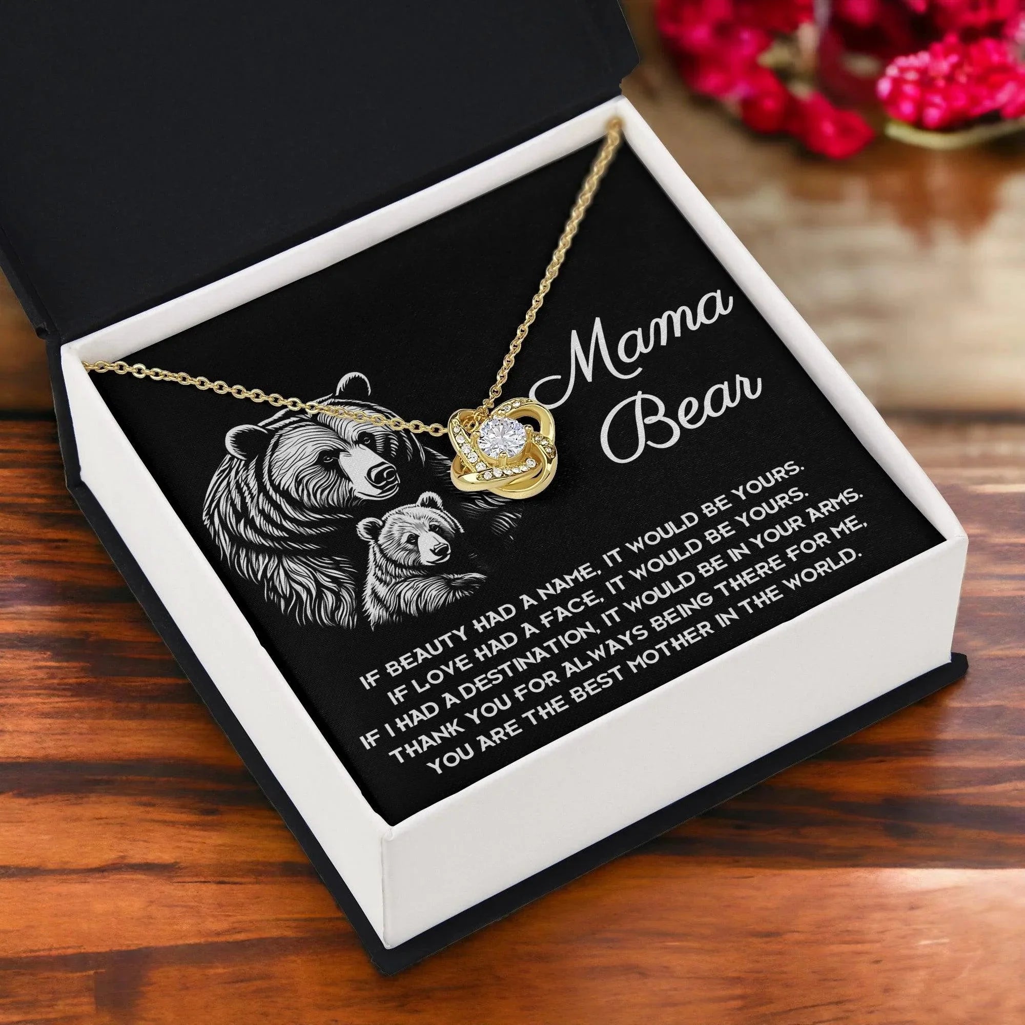 To My Mama Bear My Destination is In Your Arms Love Knot Necklace