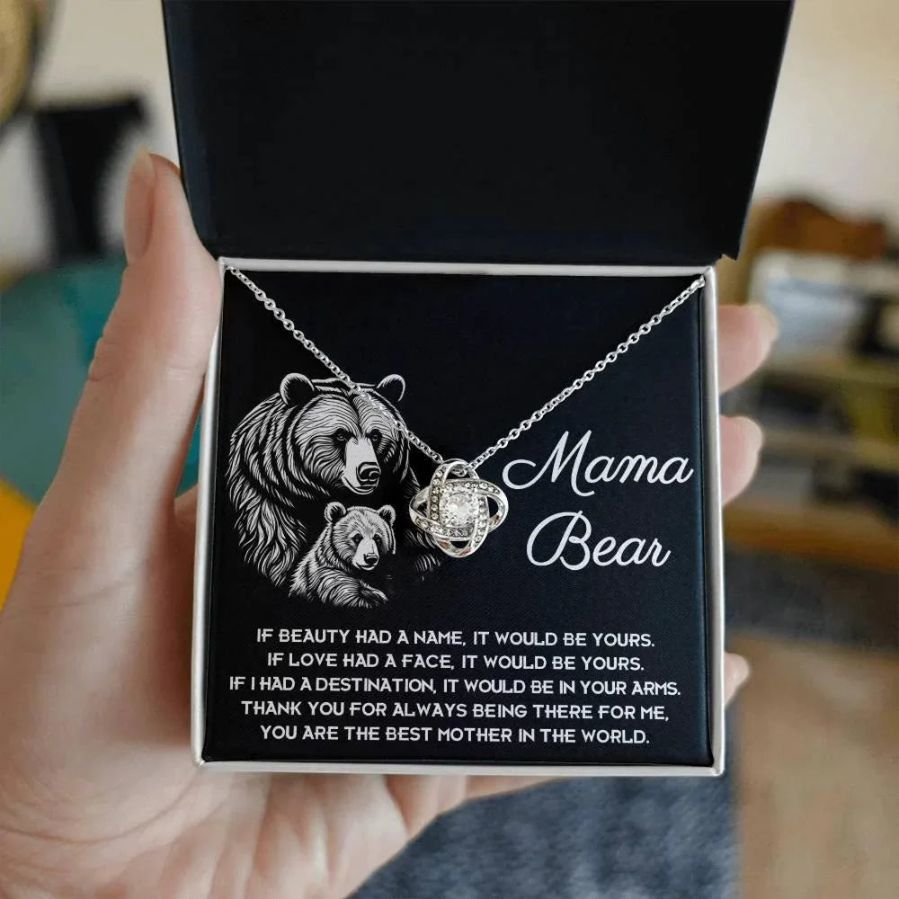 To My Mama Bear My Destination is In Your Arms Love Knot Necklace