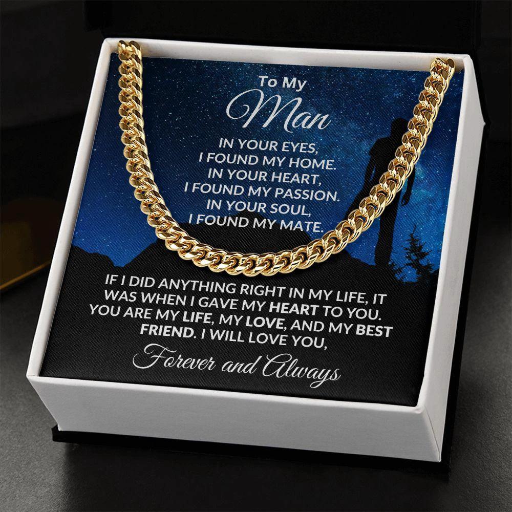 To My Man I Gave My Heart to You Gift for Soulmate Cuban Chain Link Necklace
