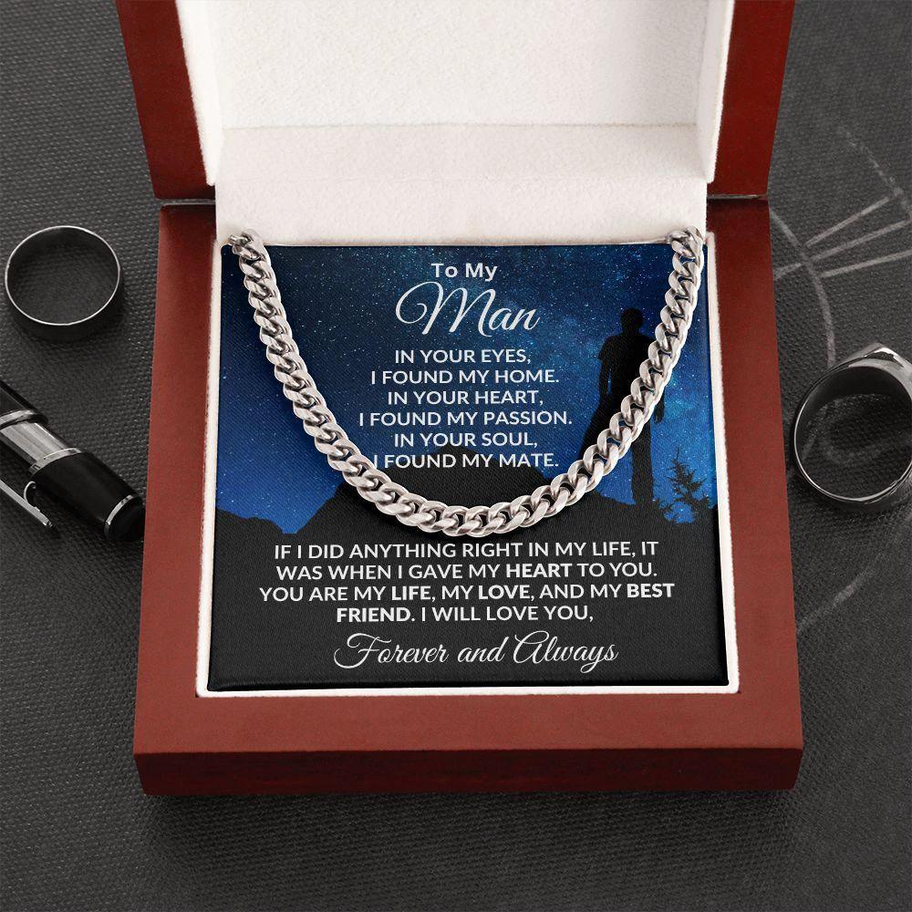 To My Man I Gave My Heart to You Gift for Soulmate Cuban Chain Link Necklace