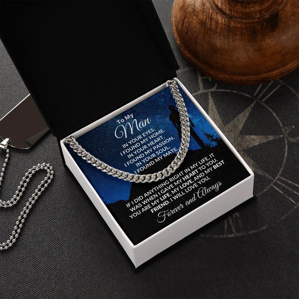 To My Man I Gave My Heart to You Gift for Soulmate Cuban Chain Link Necklace