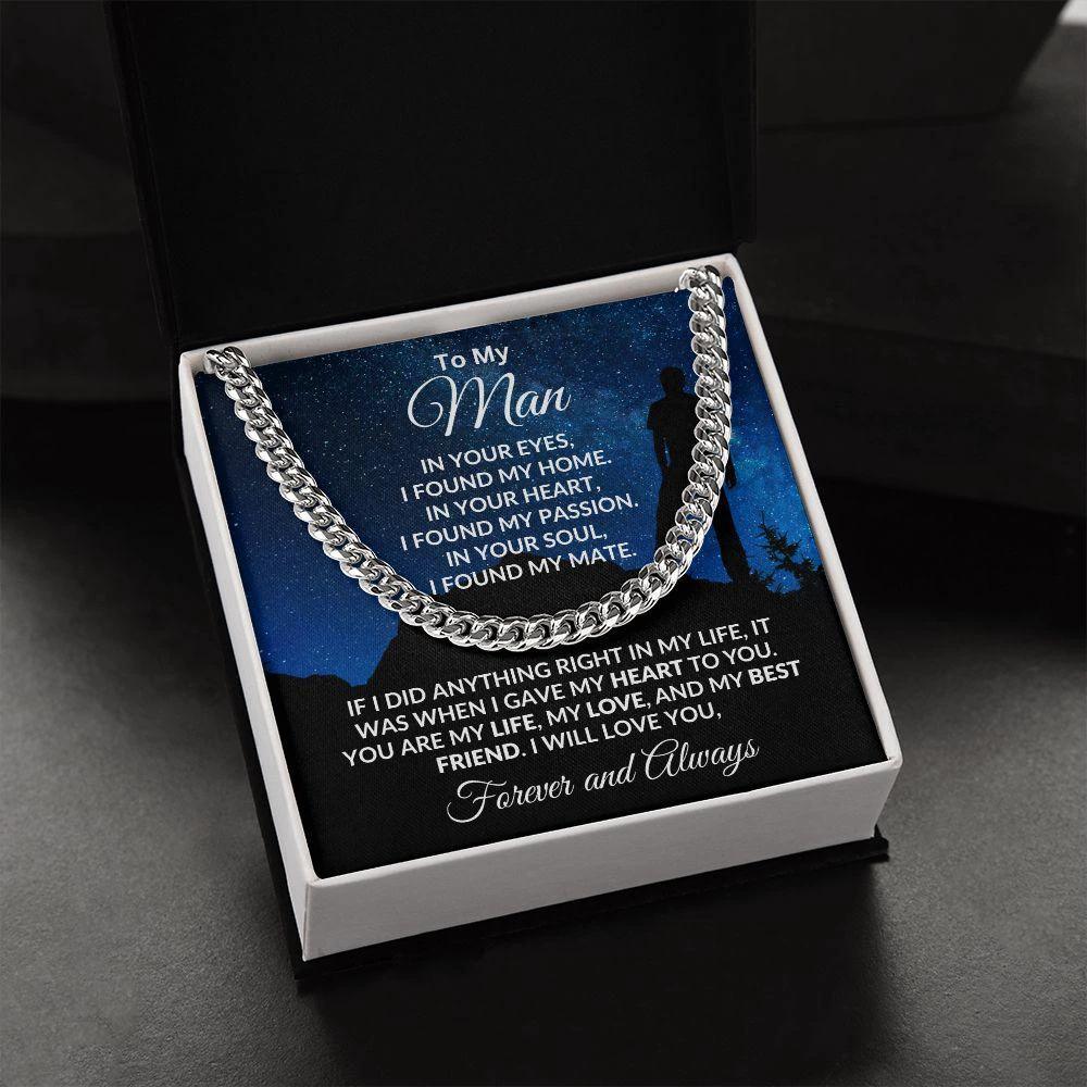 To My Man I Gave My Heart to You Gift for Soulmate Cuban Chain Link Necklace