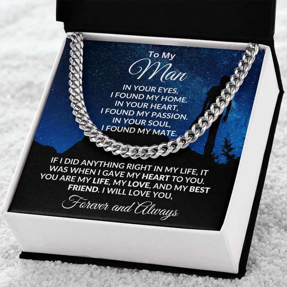 To My Man I Gave My Heart to You Gift for Soulmate Cuban Chain Link Necklace