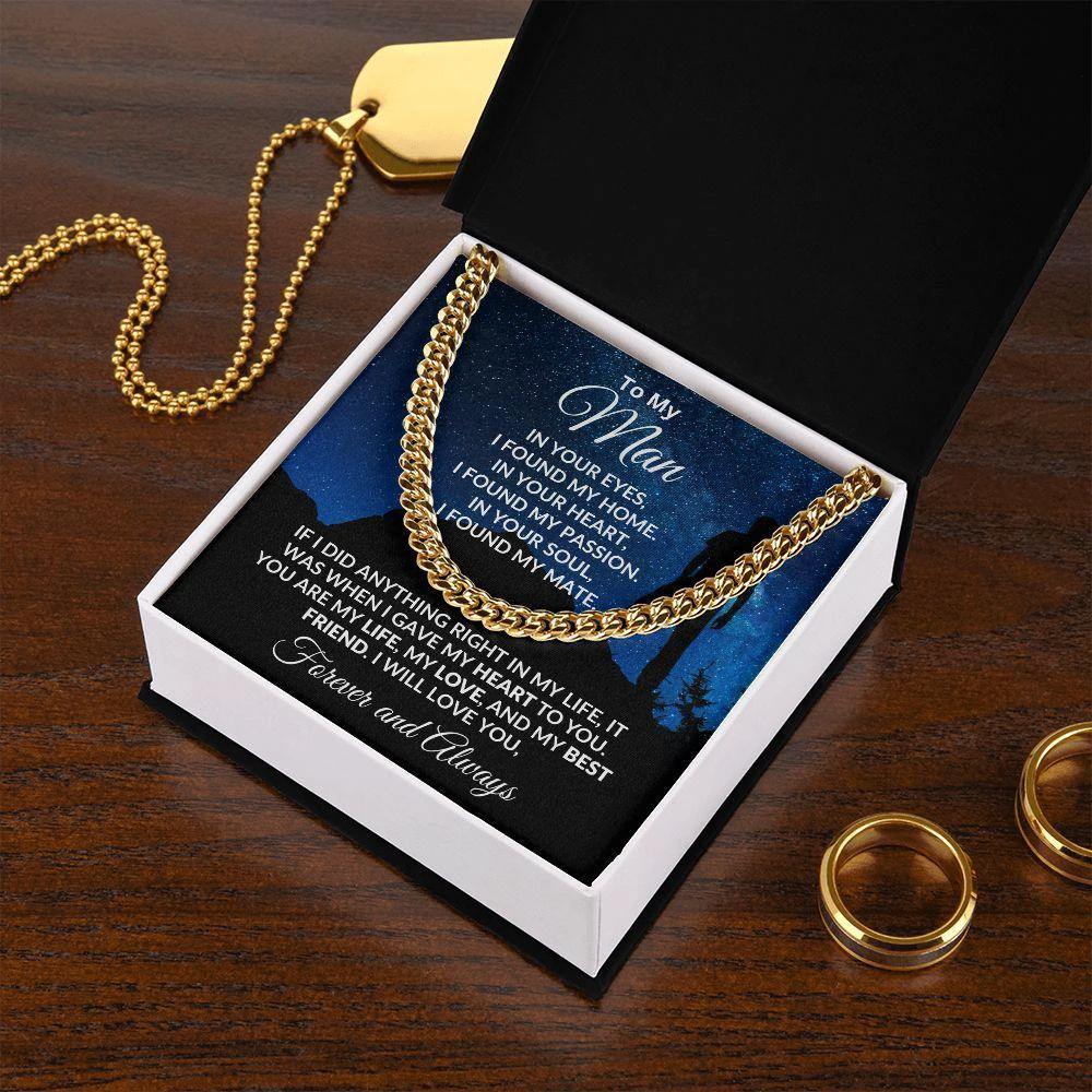 To My Man I Gave My Heart to You Gift for Soulmate Cuban Chain Link Necklace