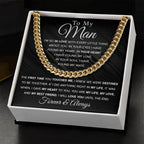 To My Man - In you Soul, I have found my Mate - Cuban Chain Link Necklace with Message Card