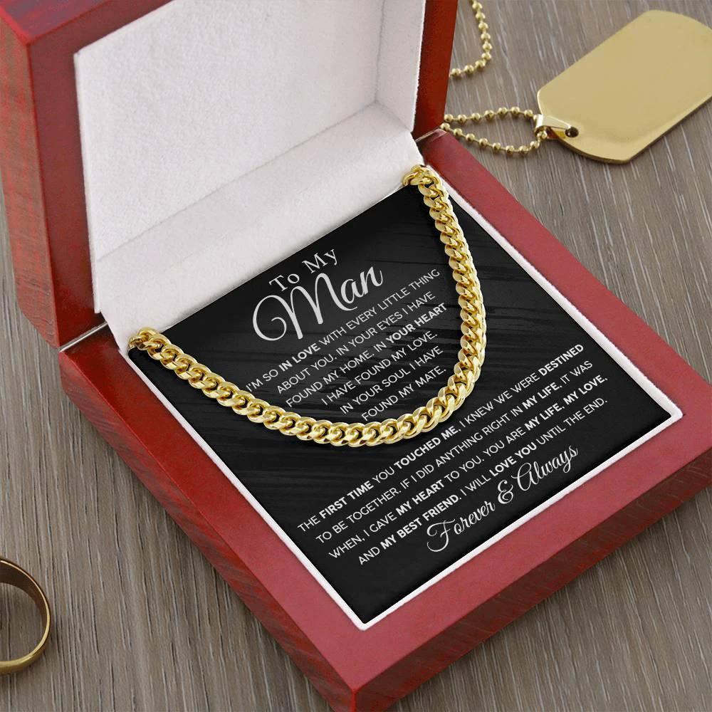 To My Man - In you Soul, I have found my Mate - Cuban Chain Link Necklace with Message Card