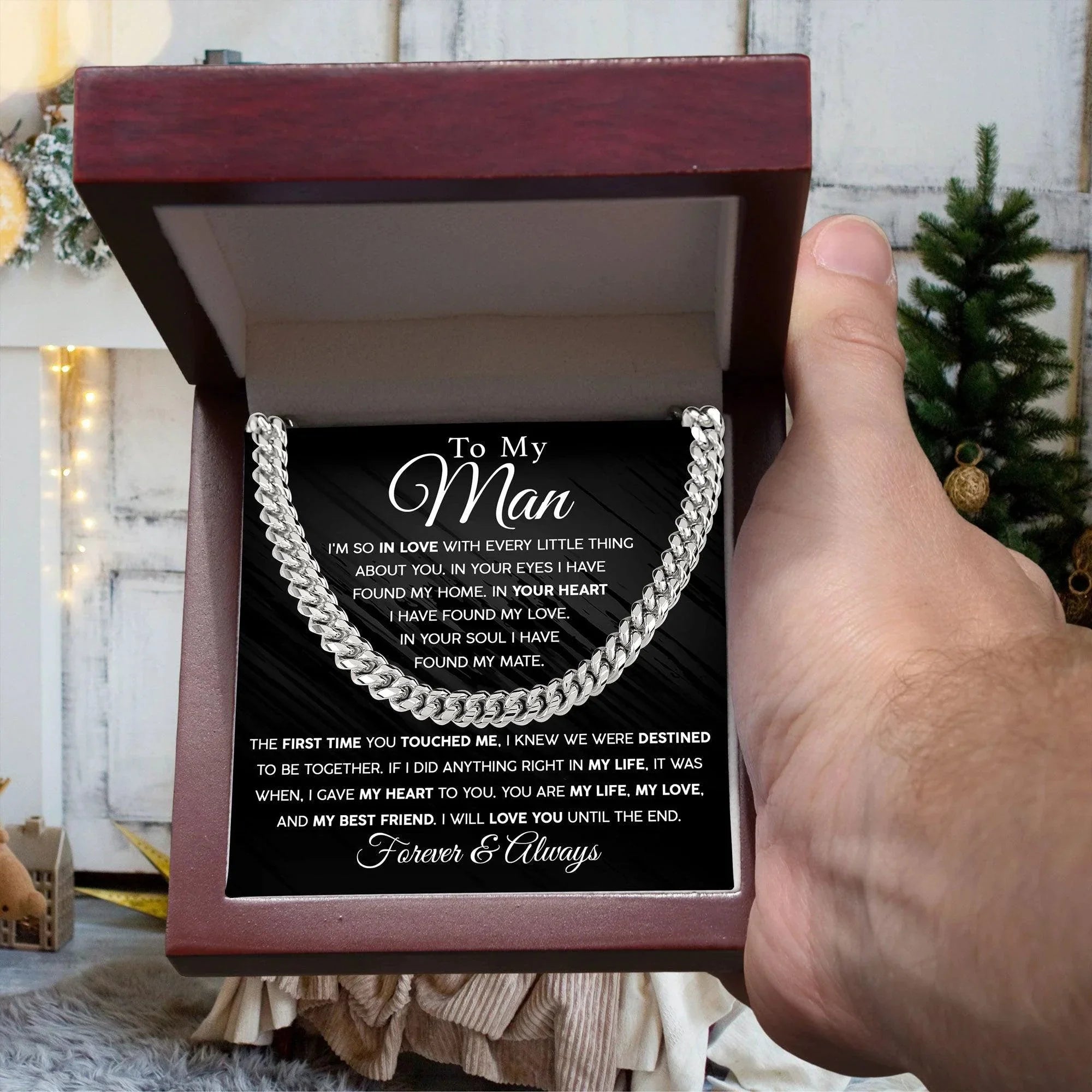 To My Man - In you Soul, I have found my Mate - Cuban Chain Link Necklace with Message Card
