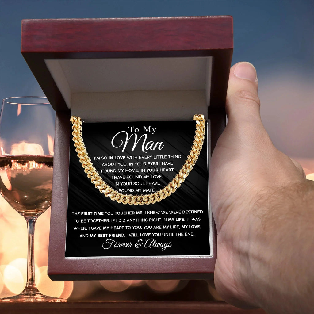 To My Man - In you Soul, I have found my Mate - Cuban Chain Link Necklace with Message Card