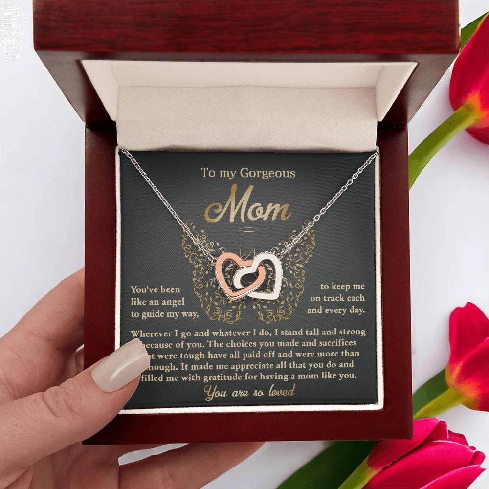 To My Mom You Are Like An Angel To Guide My Way Interlocking Hearts Necklace