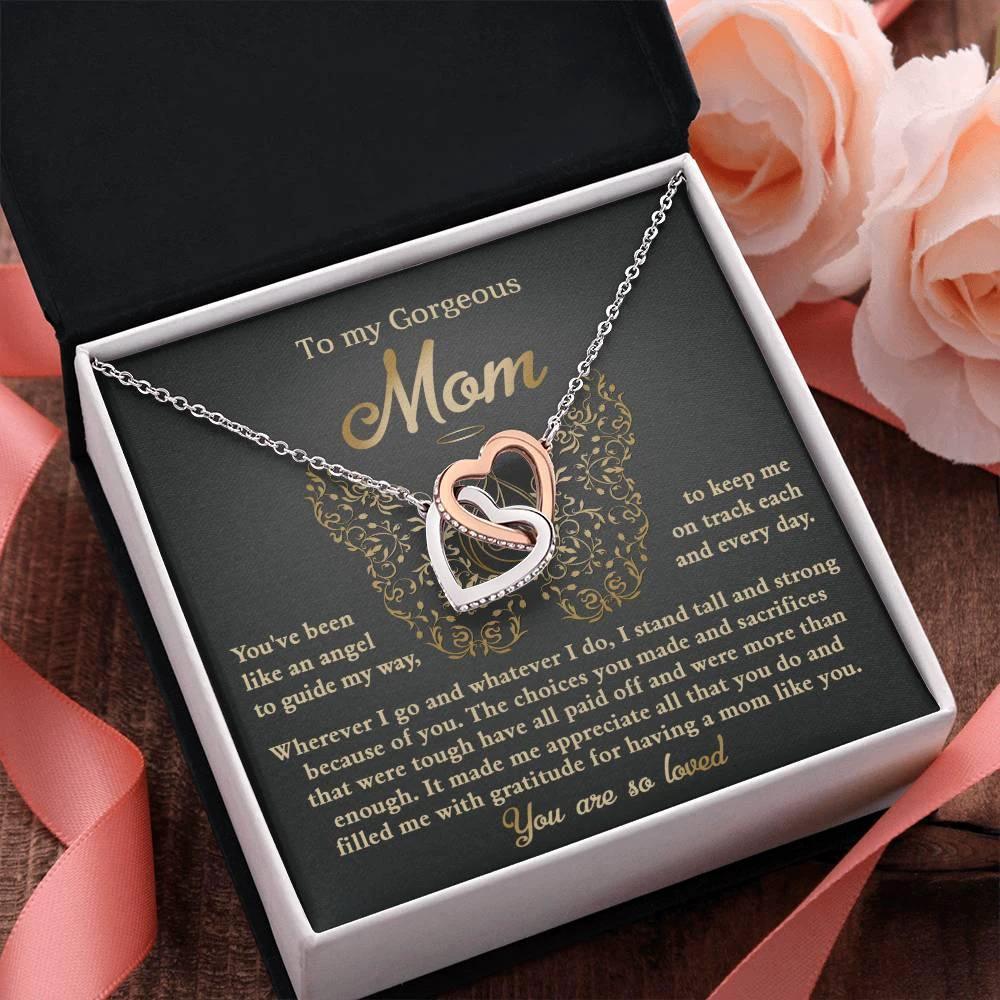 To My Mom You Are Like An Angel To Guide My Way Interlocking Hearts Necklace