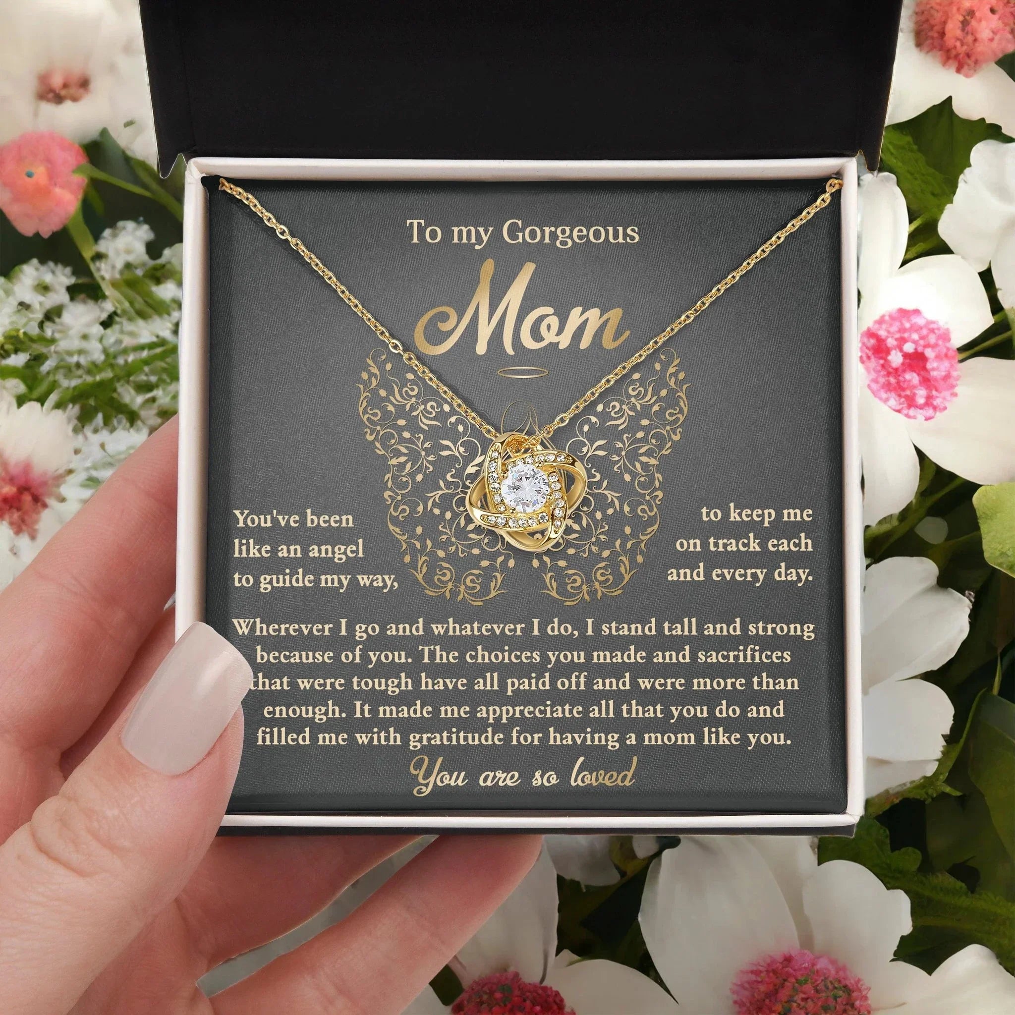 To My Mom You Are Like An Angel To Guide My Way Love Knot Necklace
