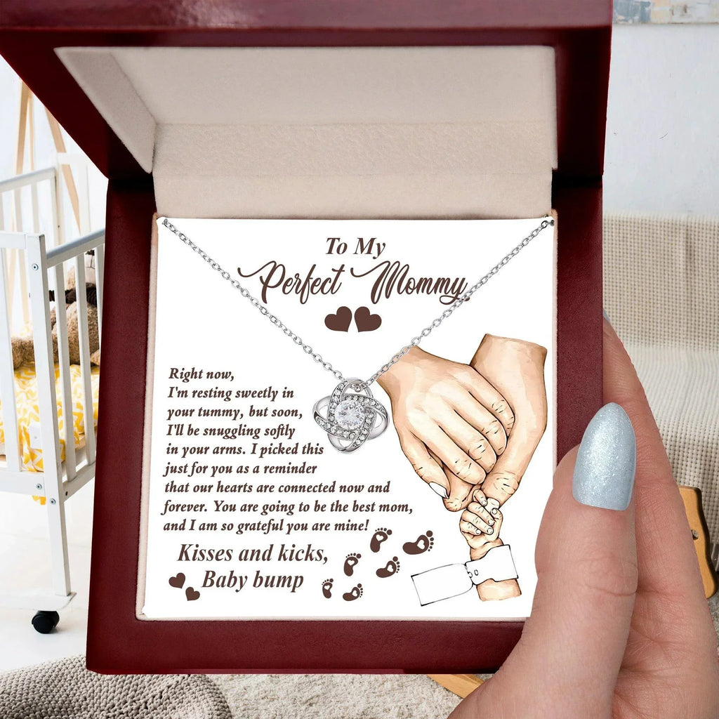 To My Perfect Mommy-to-Be Our Hearts are Connected Now And Forever - Love Knot Necklace