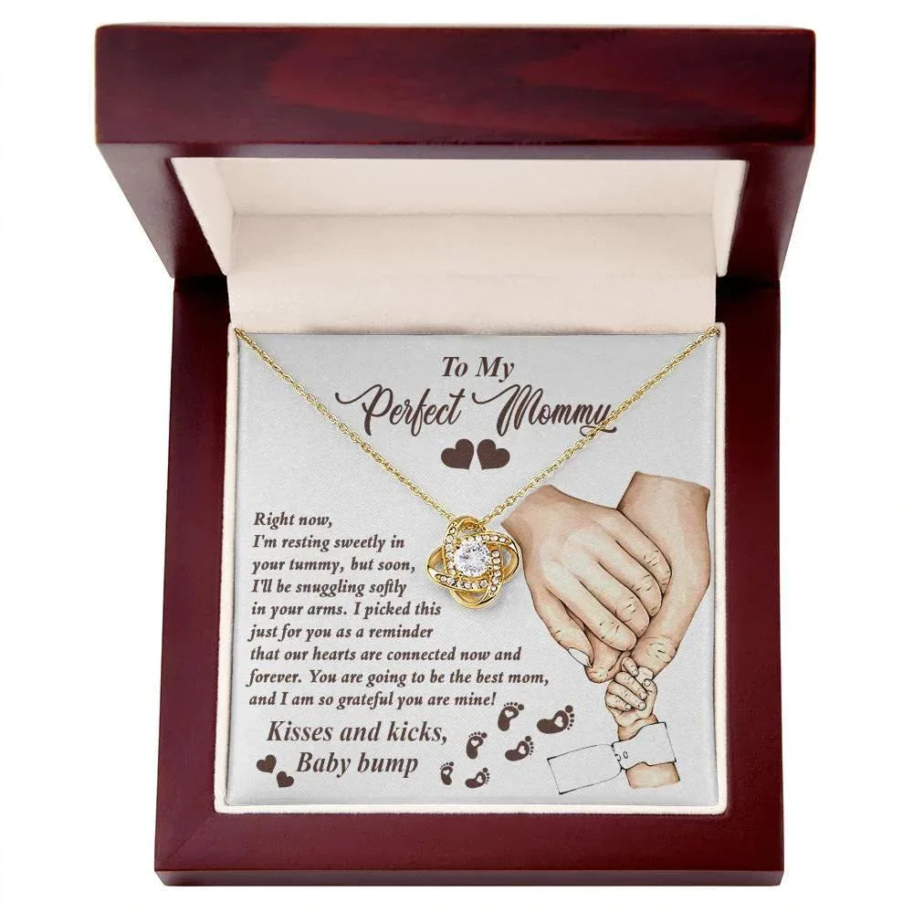 To My Perfect Mommy-to-Be Our Hearts are Connected Now And Forever - Love Knot Necklace