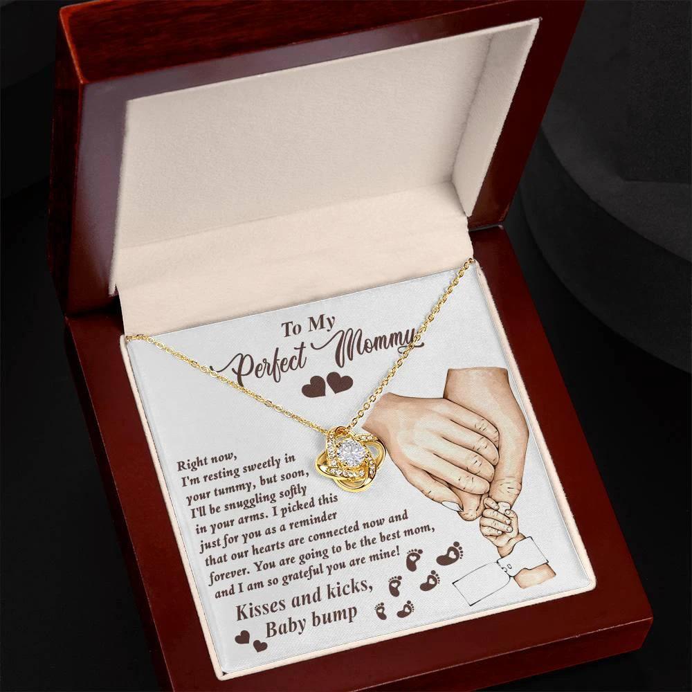To My Perfect Mommy-to-Be Our Hearts are Connected Now And Forever - Love Knot Necklace