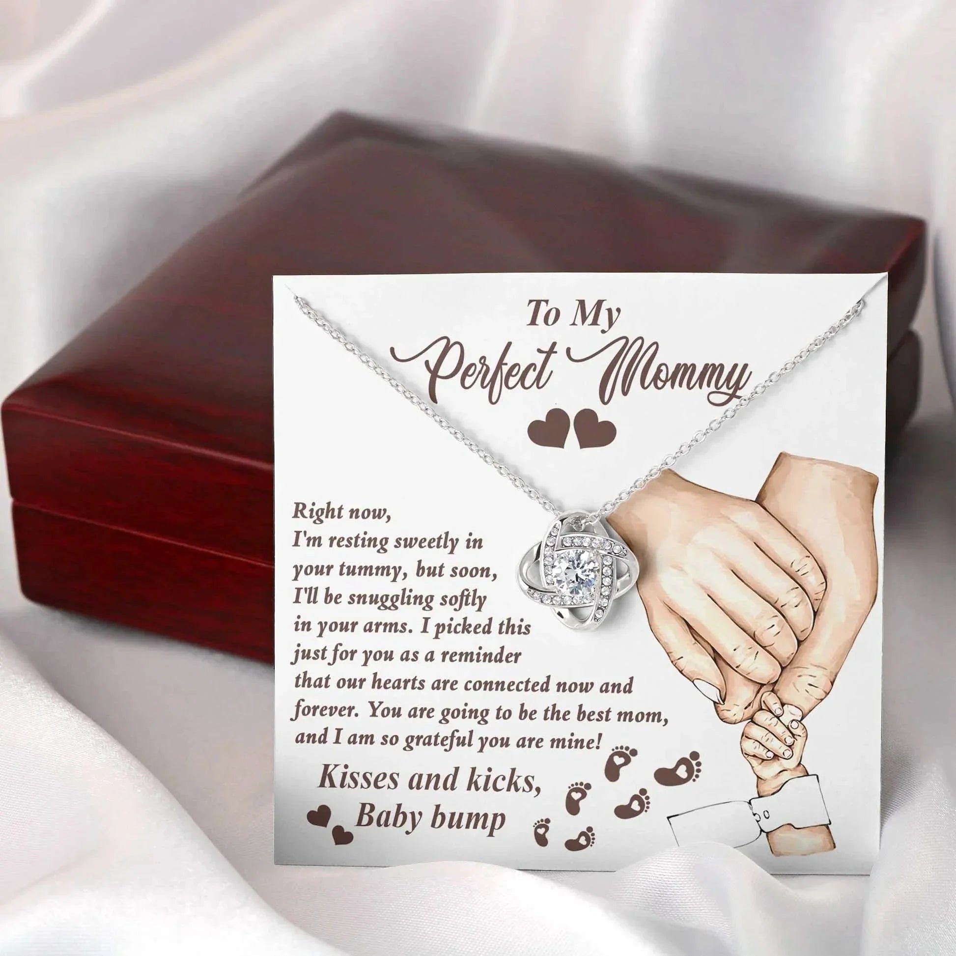 To My Perfect Mommy-to-Be Our Hearts are Connected Now And Forever - Love Knot Necklace