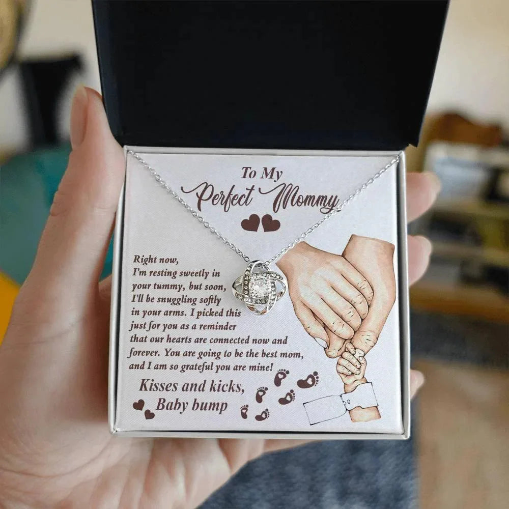 To My Perfect Mommy-to-Be Our Hearts are Connected Now And Forever - Love Knot Necklace