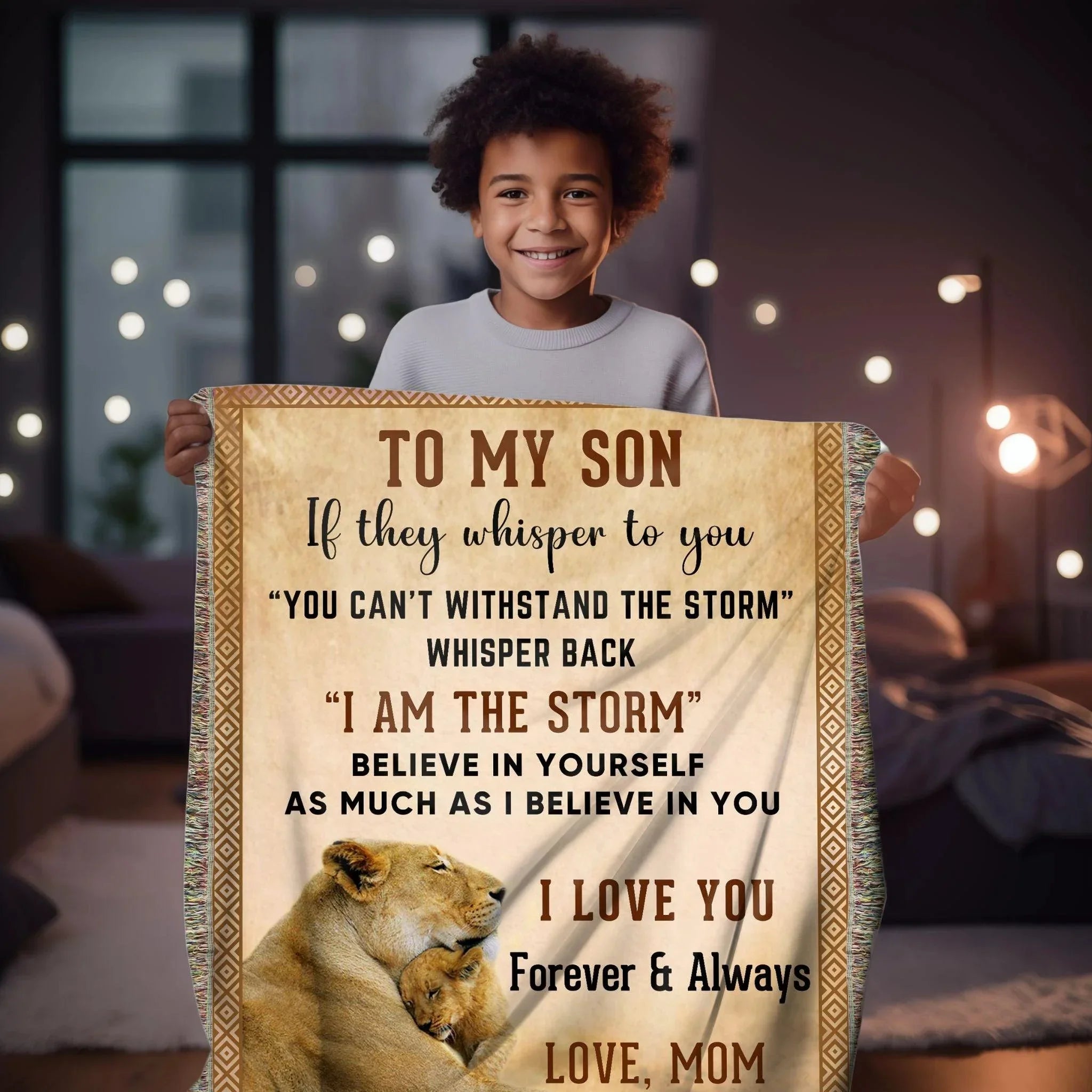 To My Son, Whisper Back, I am the Storm Heirloom Keepsake Woven Blanket