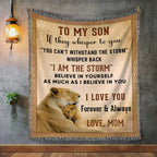 To My Son, Whisper Back, I am the Storm Heirloom Keepsake Woven Blanket
