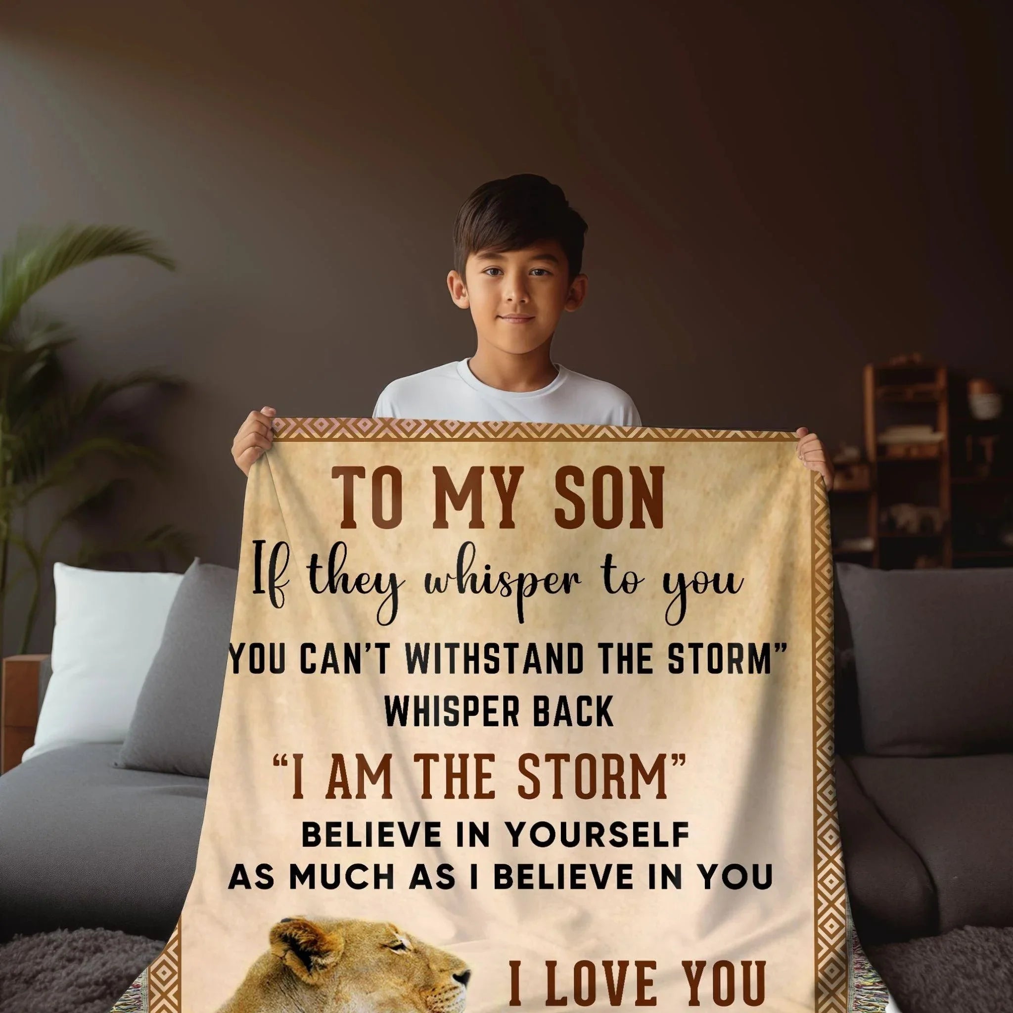 To My Son, Whisper Back, I am the Storm Heirloom Keepsake Woven Blanket