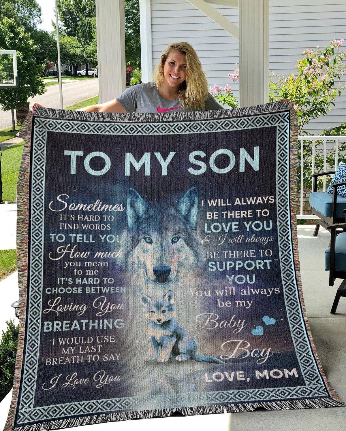 To My Son - You Will Always Be My Baby Boy Wolf and Cub Heirloom Woven Blanket
