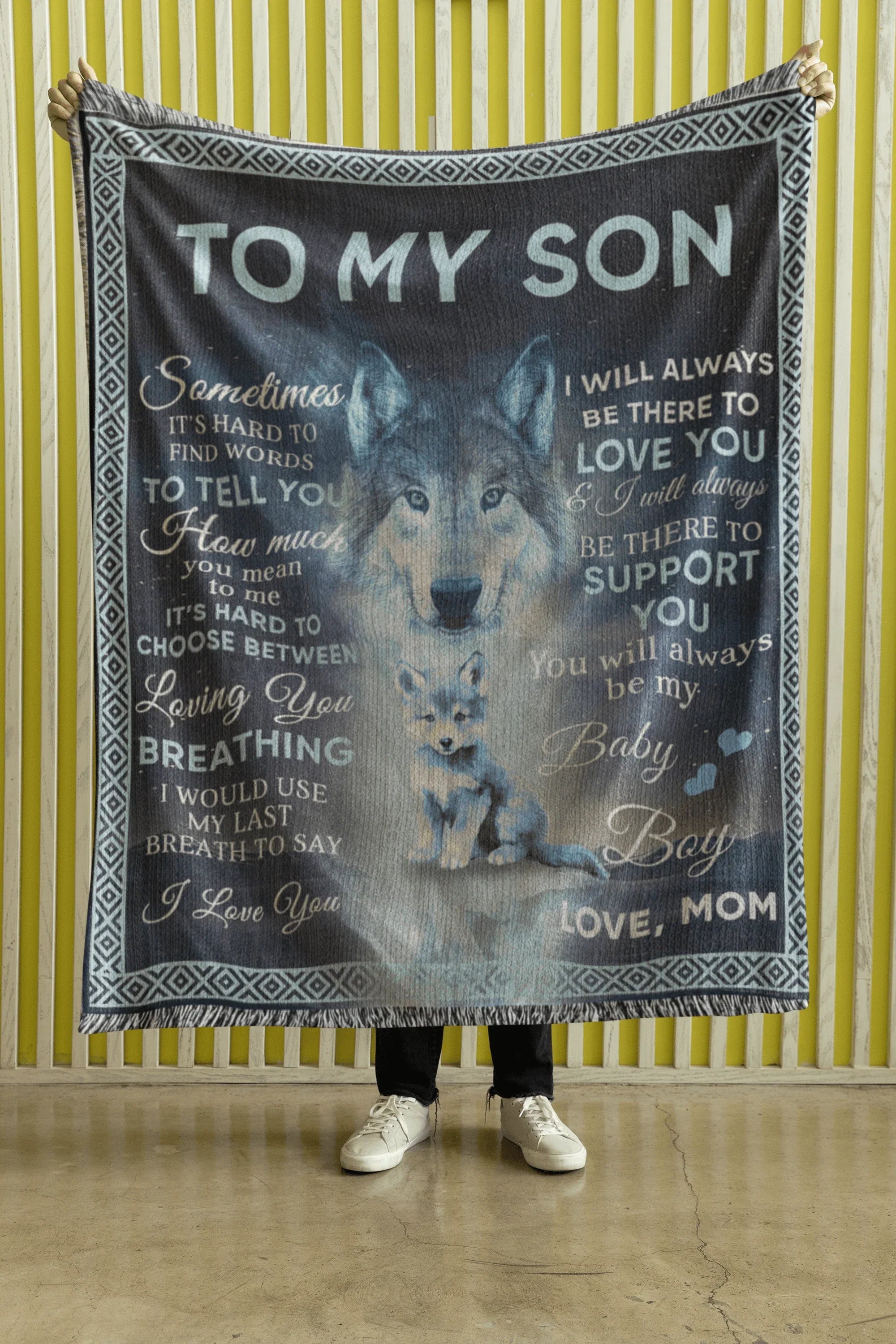 To My Son - You Will Always Be My Baby Boy Wolf and Cub Heirloom Woven Blanket