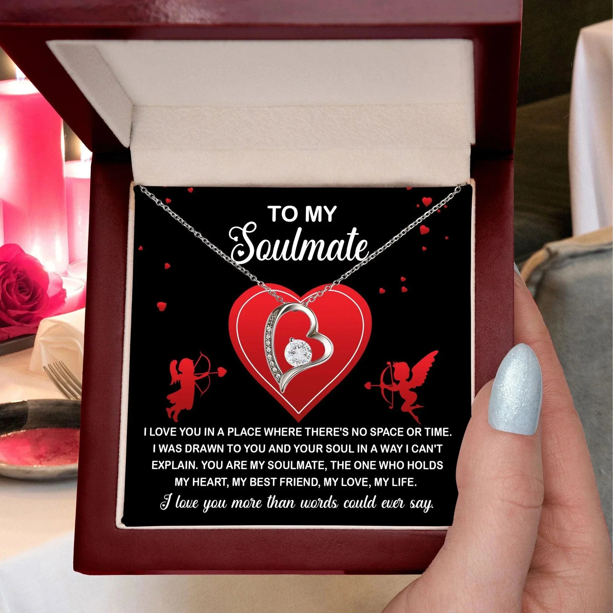 To My Soulmate - I Love You More - Forever Love Heart Pendant with Message Card