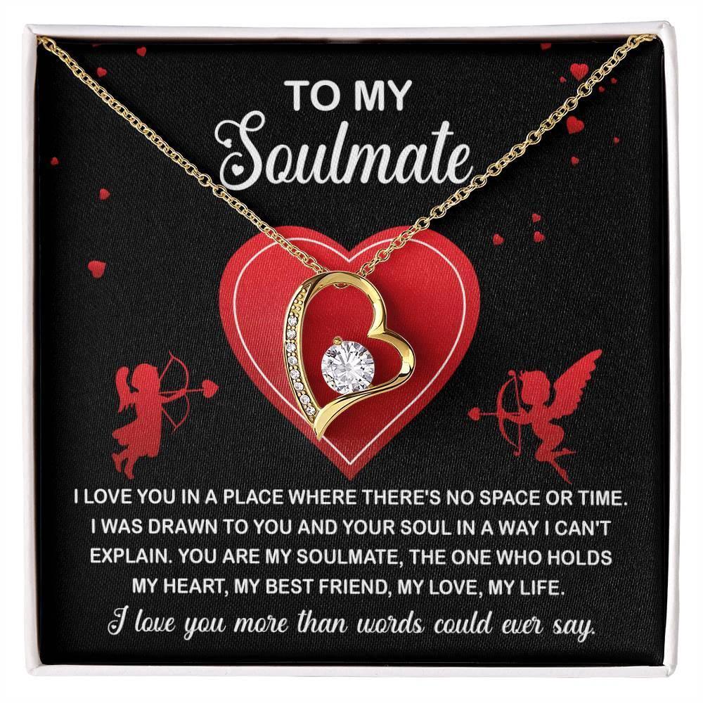 To My Soulmate - I Love You More - Forever Love Heart Pendant with Message Card