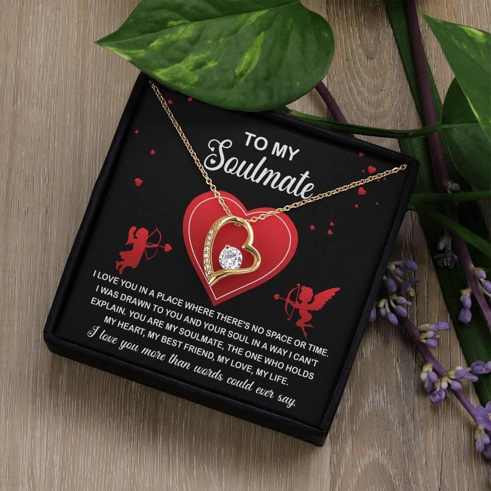 To My Soulmate - I Love You More - Forever Love Heart Pendant with Message Card