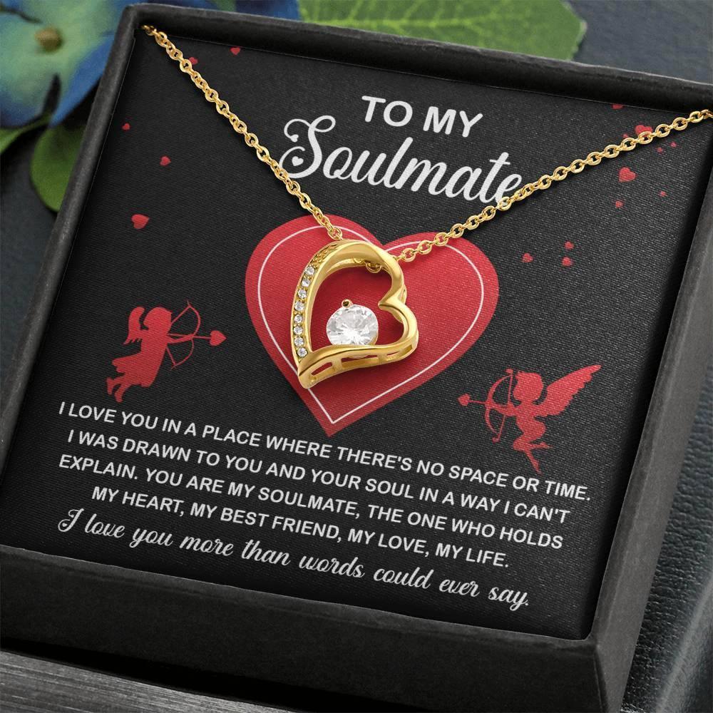 To My Soulmate - I Love You More - Forever Love Heart Pendant with Message Card
