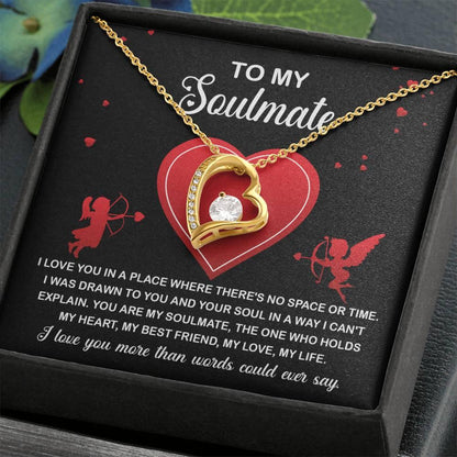 To My Soulmate - I Love You More - Forever Love Heart Pendant with Message Card - Mallard Moon Gift Shop