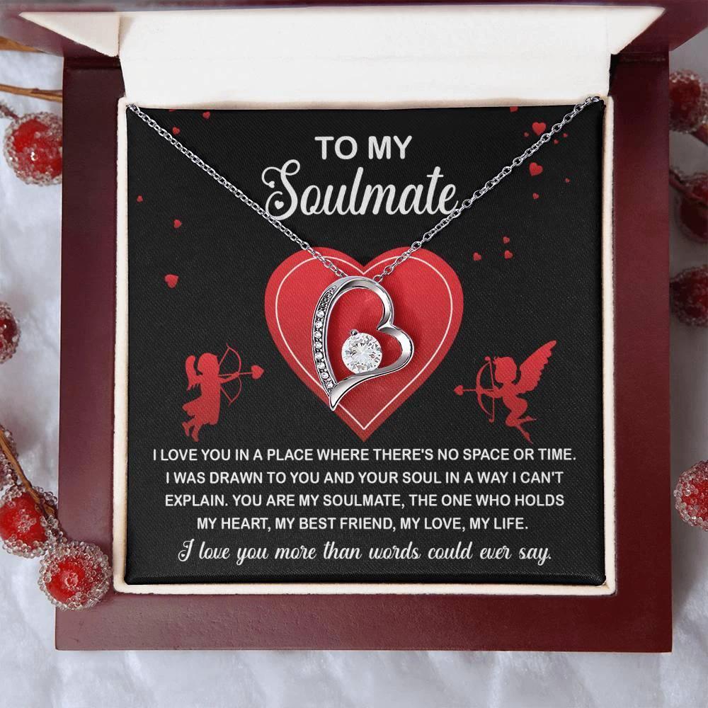 To My Soulmate - I Love You More - Forever Love Heart Pendant with Message Card