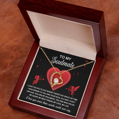 To My Soulmate - I Love You More - Forever Love Heart Pendant with Message Card - Mallard Moon Gift Shop