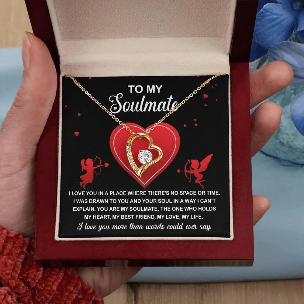 To My Soulmate - I Love You More - Forever Love Heart Pendant with Message Card